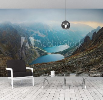 Picture of Morskie Oko lake in Tatra Mountains at sunset